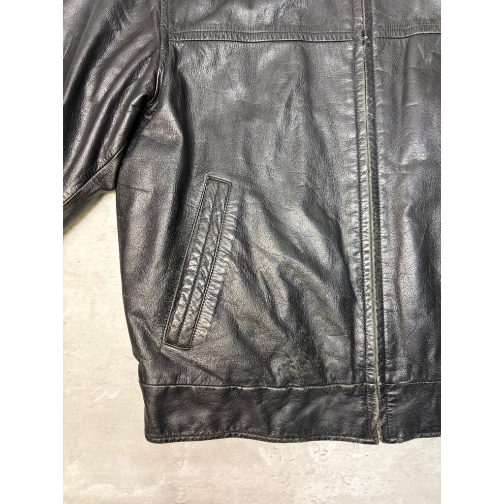 Vintage London Fog Full Zip Black Leather Bomber Jacket Size Medium