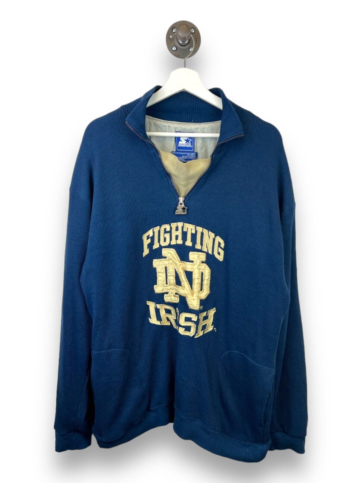 Vintage 90s Notre Dame Fighting Irish Starter 1/4 Zip Sweatshirt Size XL Blue