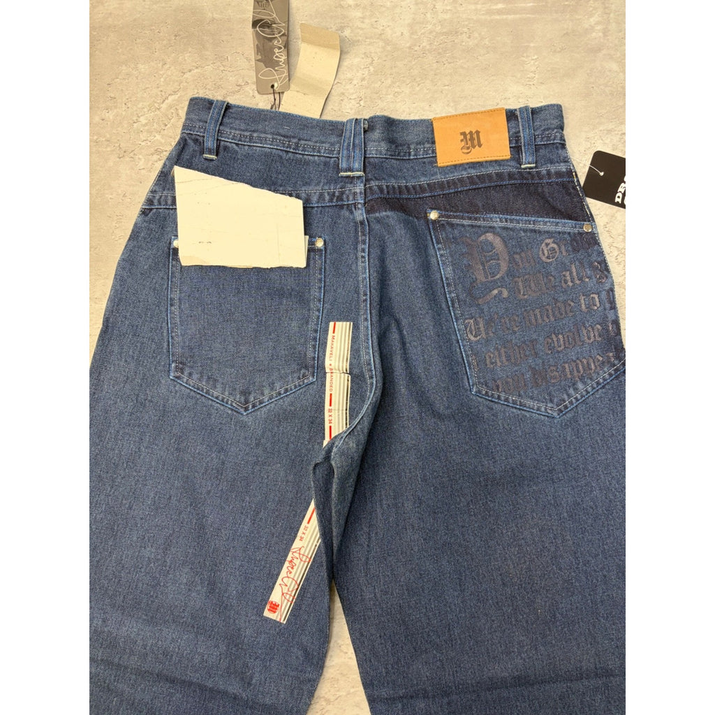 Vintage Y2K Makaveli Tupac Graphic Gothic Script Dark Wash Denim Pants