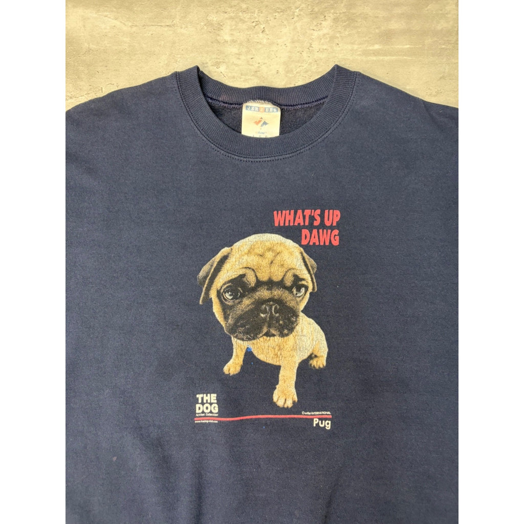 Vintage What's Up Dawg Pug Dog Graphic Animal Sweatshirt Size