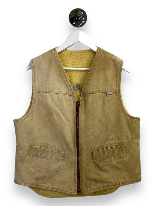 Vintage 80s Carhartt Sherpa Lined Canvas Work Wear Vest Size Large Beige