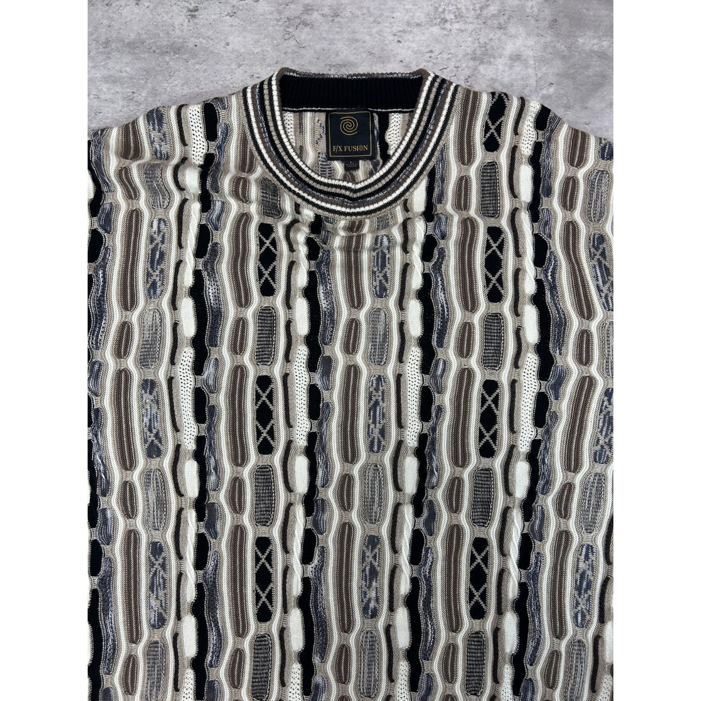 Vintage 90s Fx/Fusion Earth Tone Abstract 3D Pullover Ribbed Knit Sweater Size L