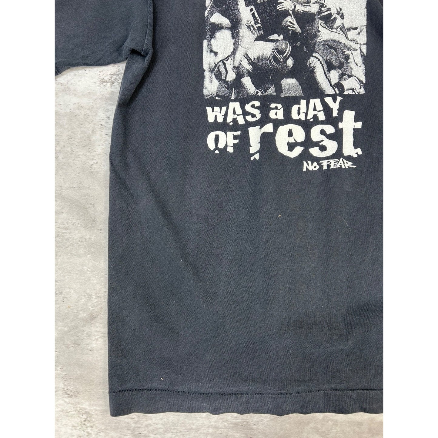 Vintage Y2K No Fear Who Said Sunday... Graphic Slogan T-Shirt Size Large Black