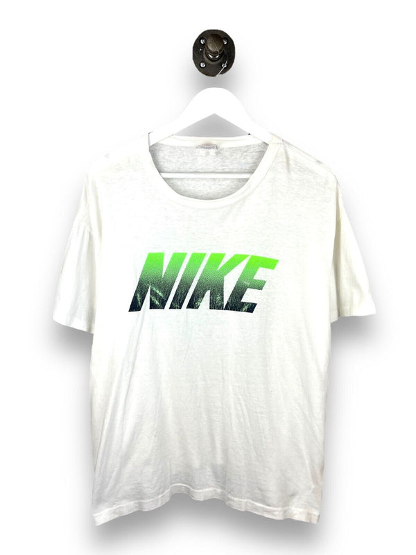 Vintage 80s Nike Spell Out Neon Print T-Shirt Size Large Gray Tag White