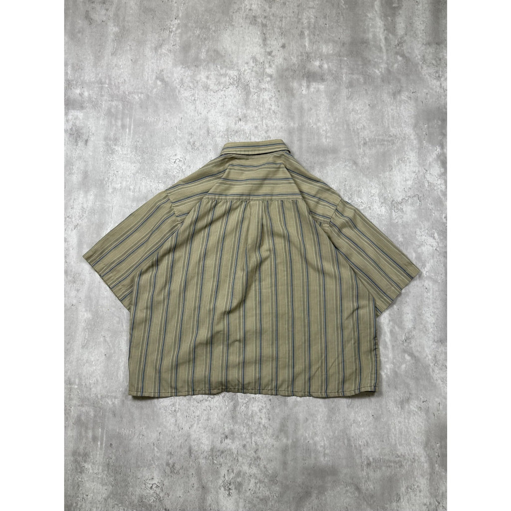 VTG Puritan Single Pocket Striped Reworked Cropped Button Up Shirt Size Large
