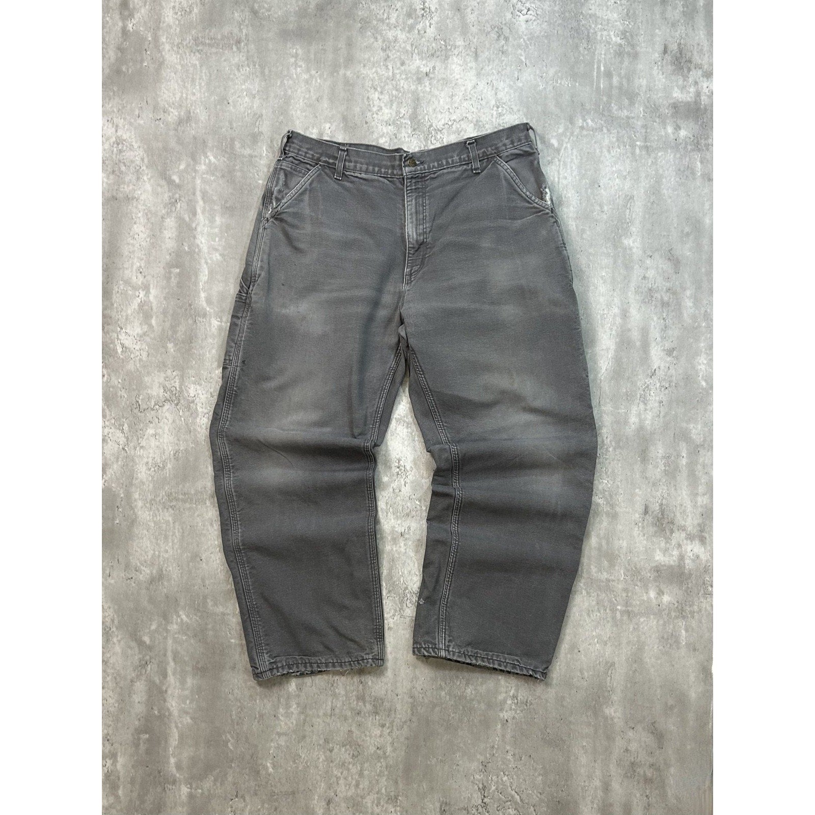 Vintage Carhartt Plaid Lined Canvas Workwear Gray Carpenter Pants Size 36
