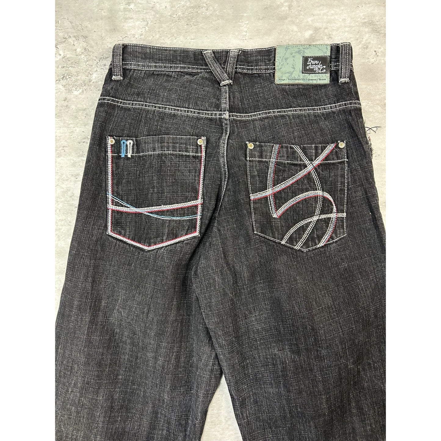 Vintage Y2K 5ive Jungle Black Wash Denim Embroidered Pocket Pants Size 33