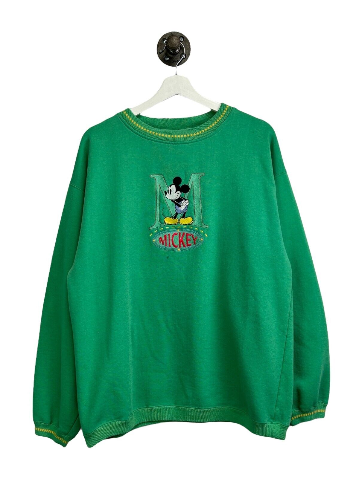 Vintage 90s Mickey Mouse Embroidered Spellout Character Graphic Sweatshirt Sz XL