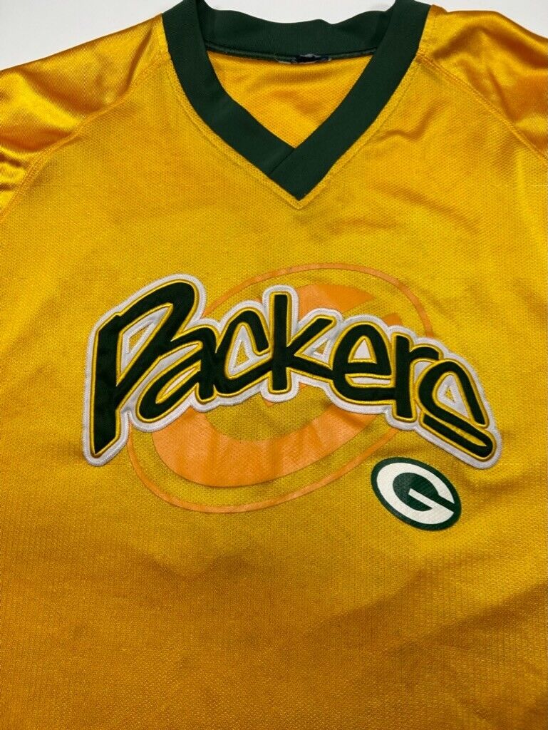 Vintage Green Bay Packers NFL Embroidered Spellout Logo Jersey Size XL Yellow