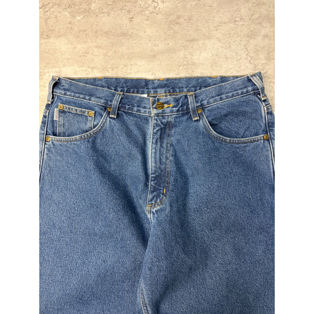 Vintage Carhartt Plaid Lined Relaxed Fit Dark Wash Denim Pants Size 35