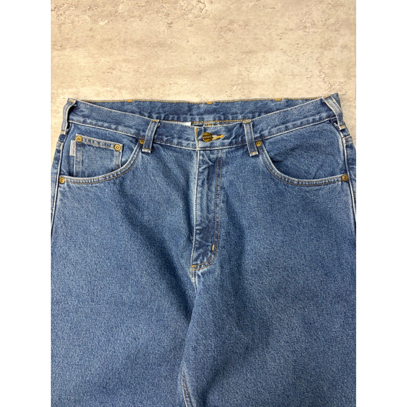 Vintage Carhartt Plaid Lined Relaxed Fit Dark Wash Denim Pants Size 35