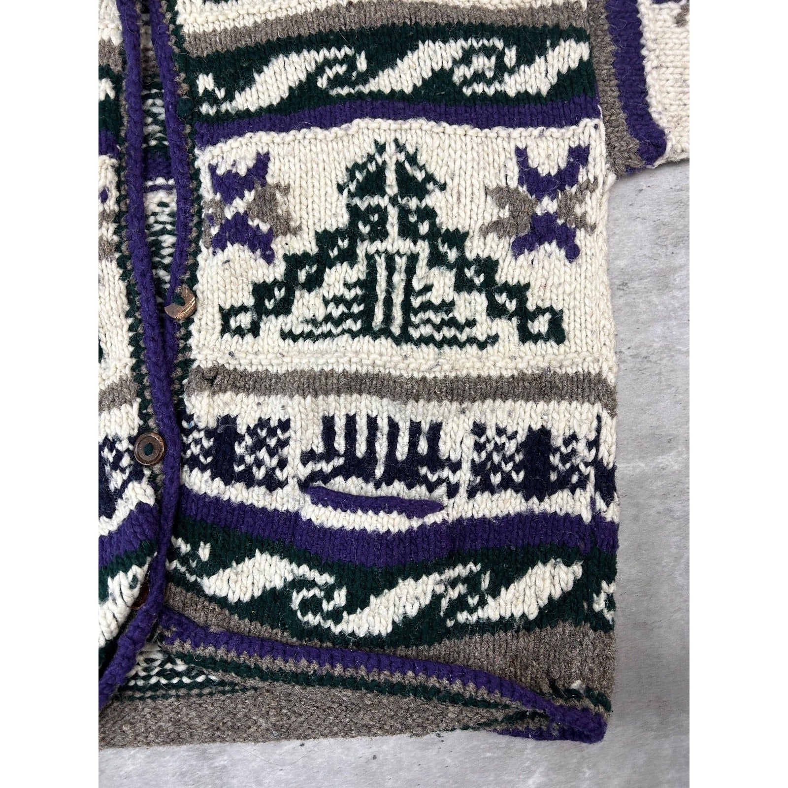 Vintage 80s/90s Rey Wear Geometric Print Cardigan Knit Sweater Size Large