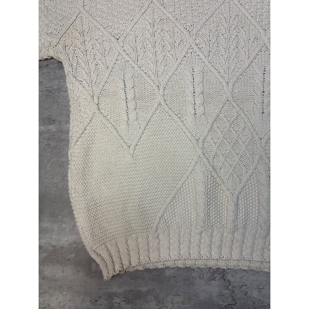 Vintage 90s Structure Pullover Textured Beige Knit Sweater Size Large