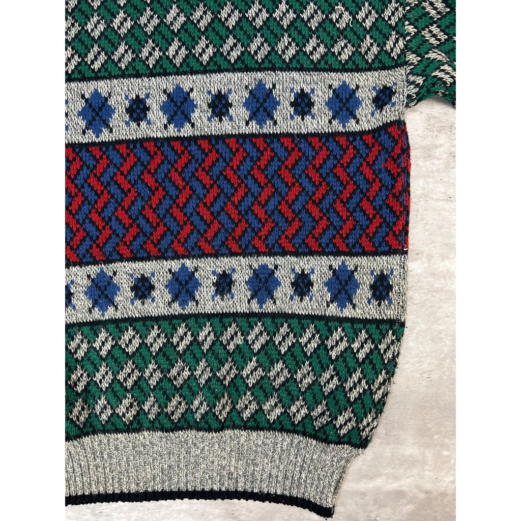 Vintage 90s Van Heusen Hennessy Abstract Patter Knit Sweater Size LT