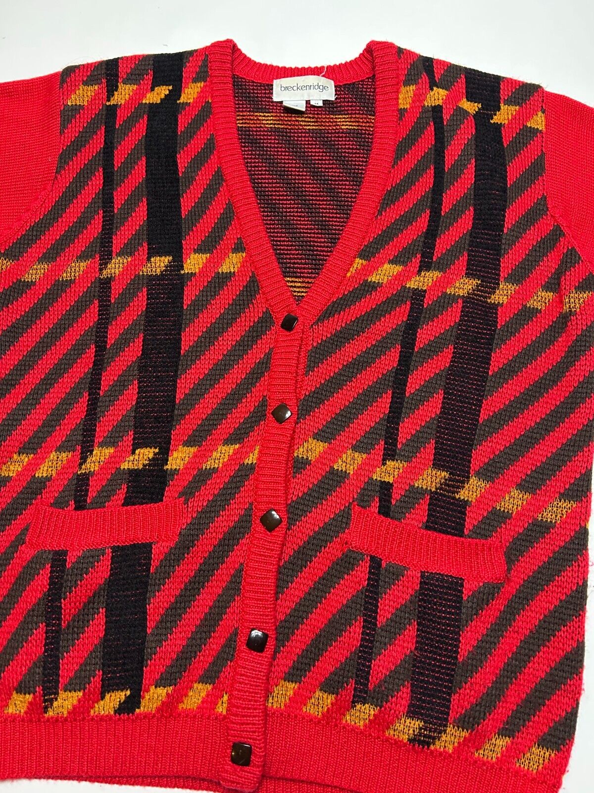 Vintage Breckenridge Striped Pattern 1/2 Button Knit Cardigan Sweater Sz Medium