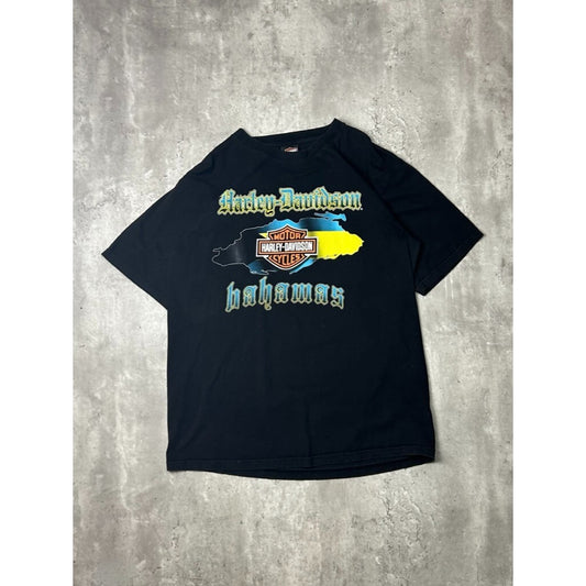 Vintage Harley Davidson Bahamas Spellout Logo Graphic T-shirt Size XL Black