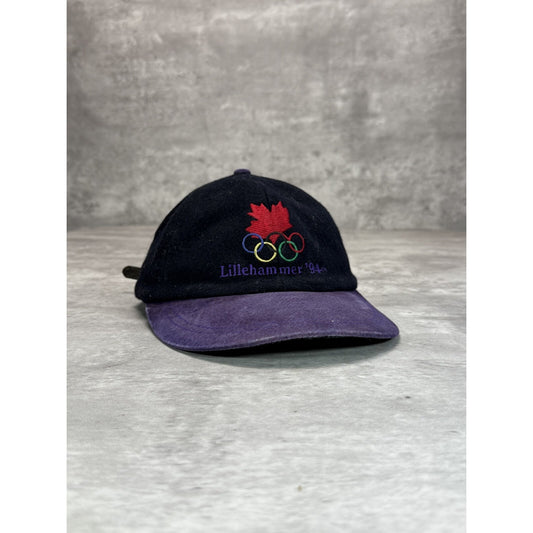 Vintage 90s Canada Olympics Embroidered Logo Strapback Hat OSFA Black