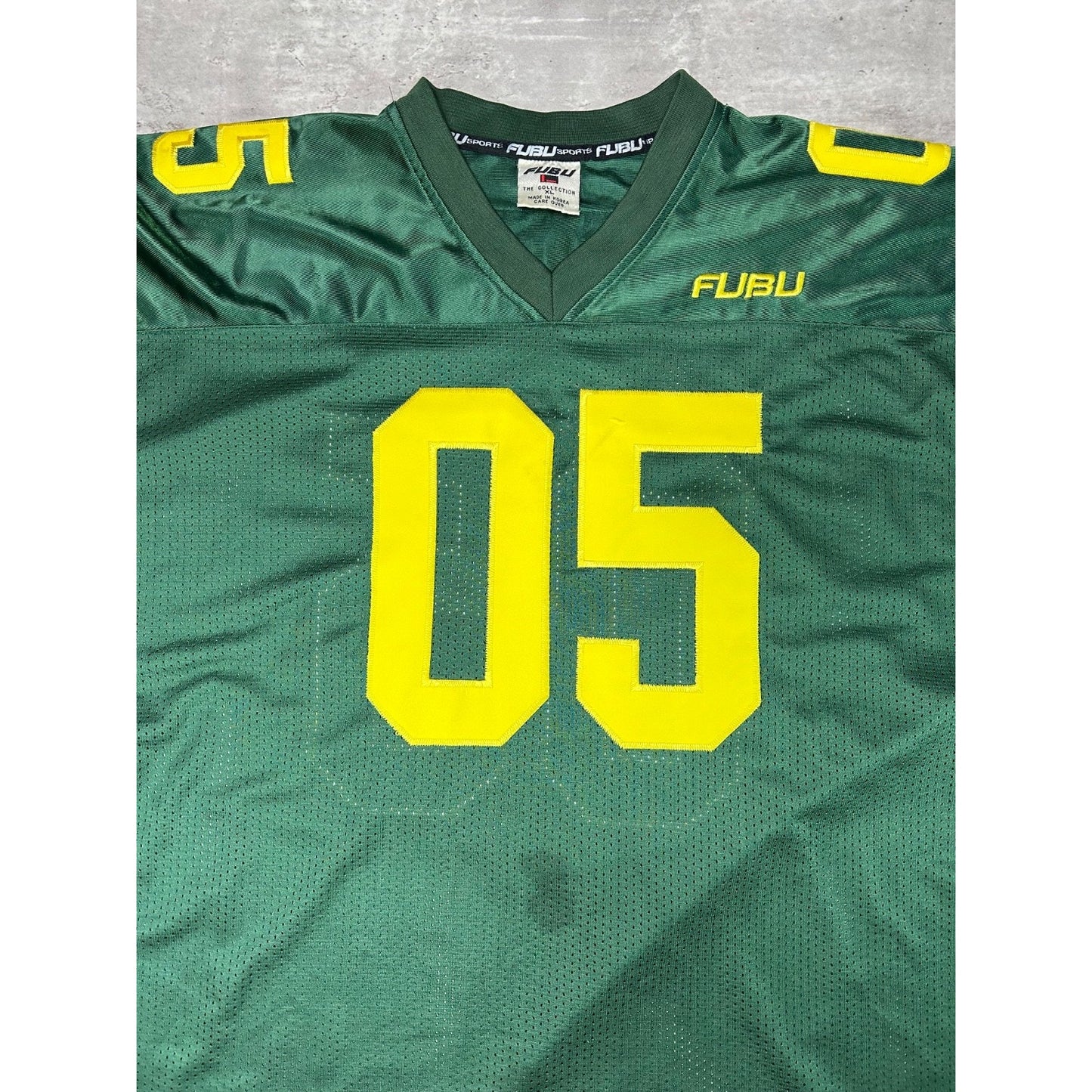 Vintage Y2K Fubu #05 Stitched Football Jersey Size XL Green/Yellow
