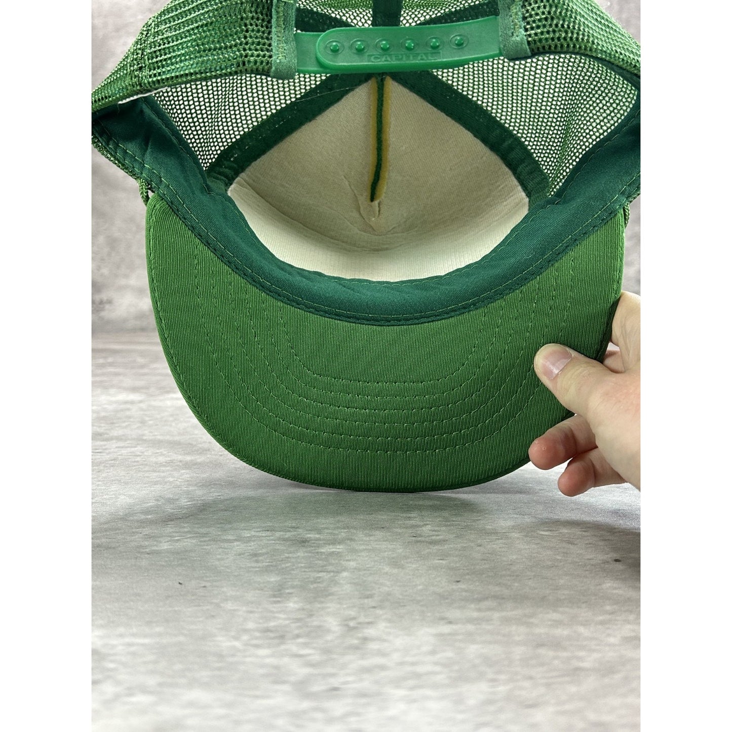 Vintage 1987 US Coast Guard Graphic Spellout Trucker Snapback Hat OSFA Green