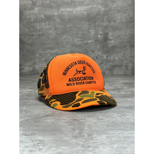 Vintage 1980s Minnesota Deer Hunters Hunting Camo Trucker Snapback Hat OSFA
