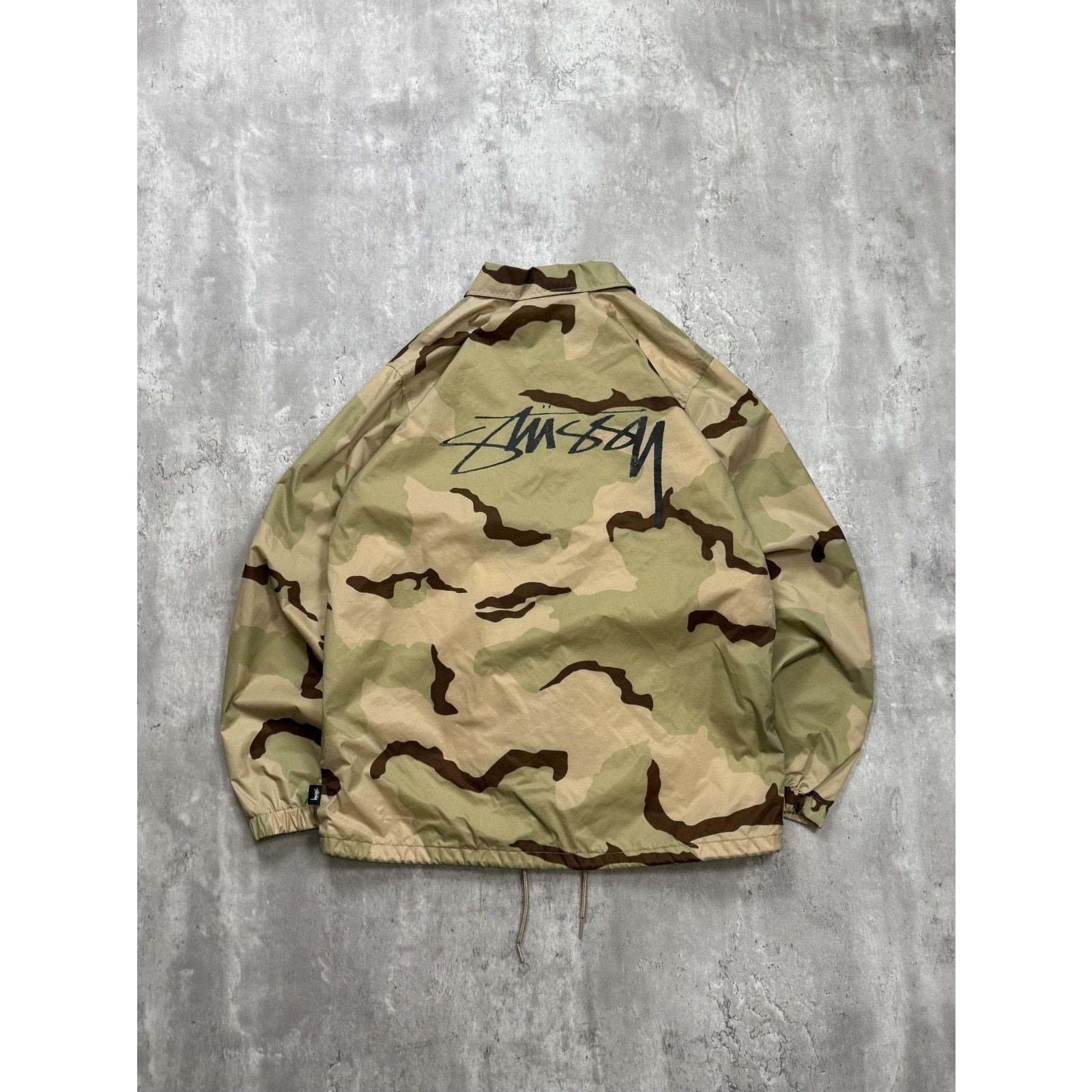 Vintage Stussy Desert Camo Graphic Spellout Coaches Jacket Size Small