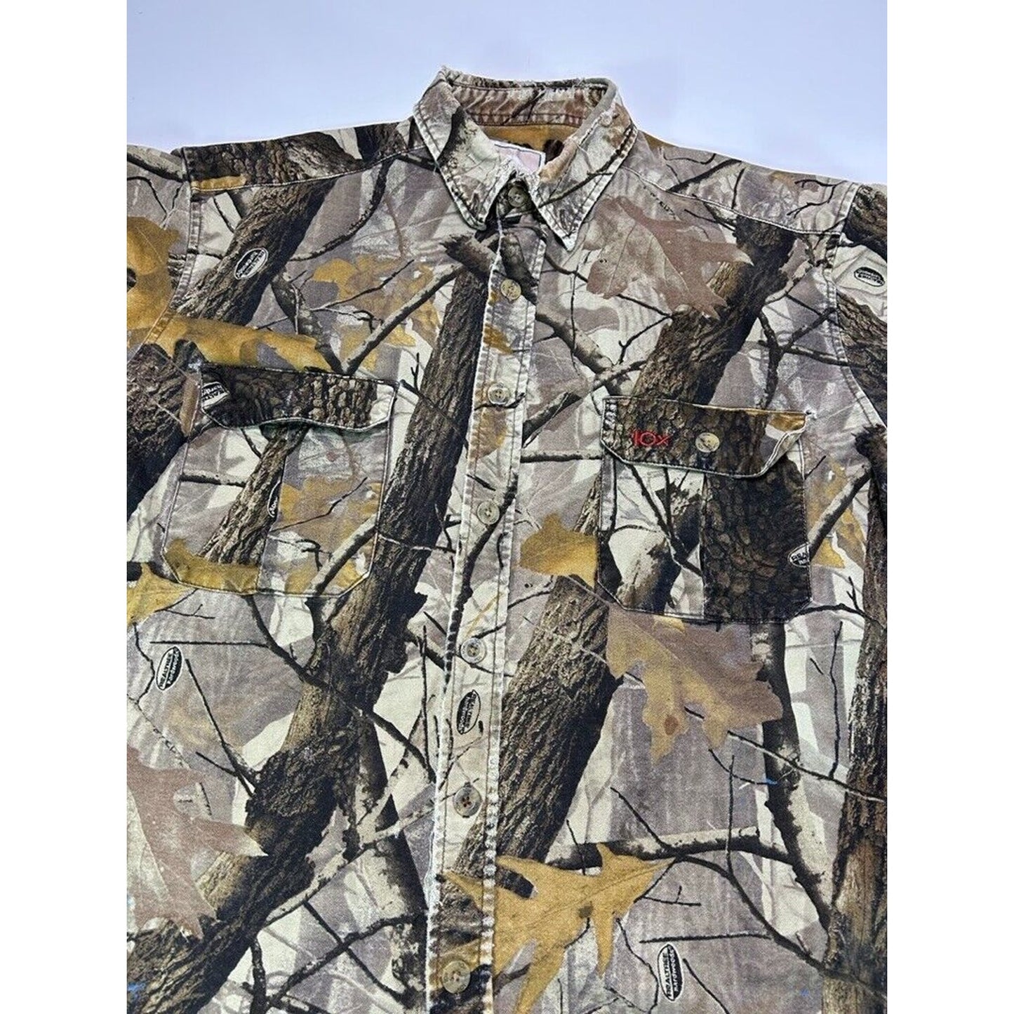 Vintage 10x Realtree Hardwoods Camo Hunting Long Sleeve Button Up Shirt SZ Large