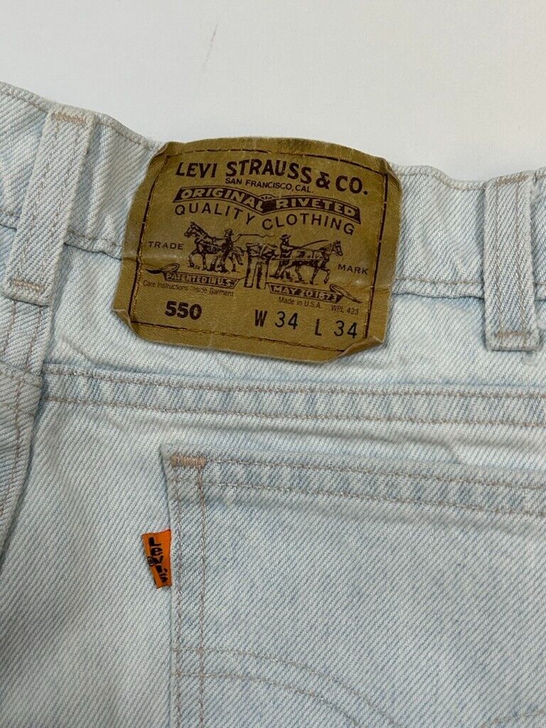 Vintage 90s Levis 550 Orange Tab Light Wash Denim Pants Size 32W