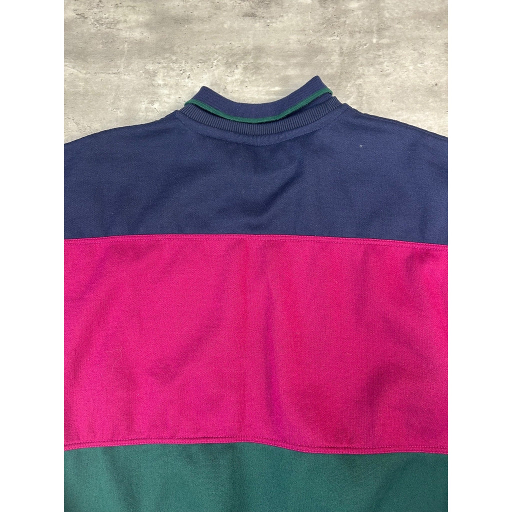 Vintage Steeple Chase Striped Embroidered Crest Collared Sweatshirt Size Medium