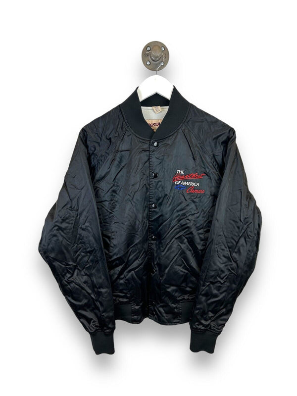 Vintage 80s/90s Heartbeat Of America Camaro Satin Bomber Jacket Size Small Black