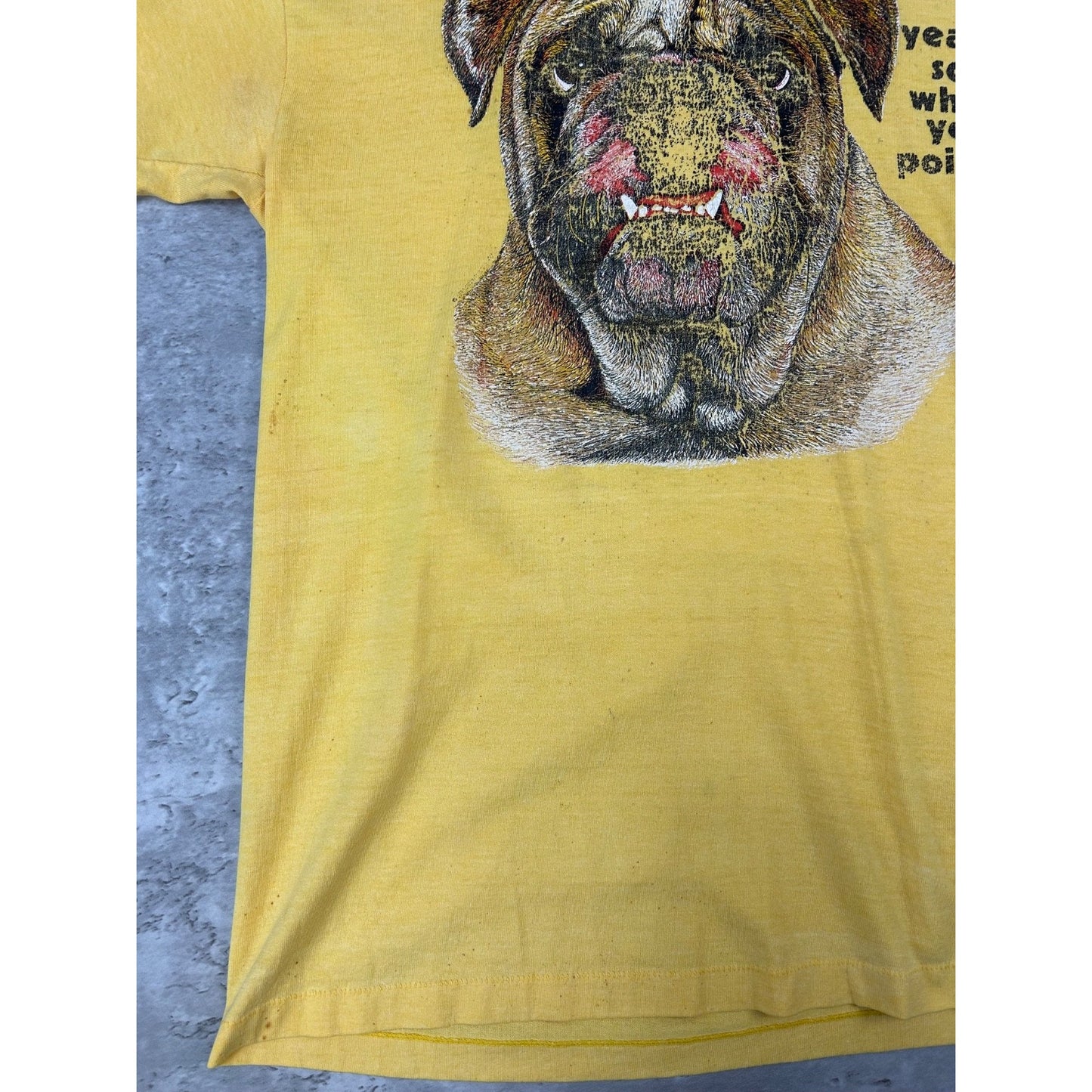 Vintage 80s/90s So What's Your Point Bulldog Graphic T-Shirt Size Medium Yellow