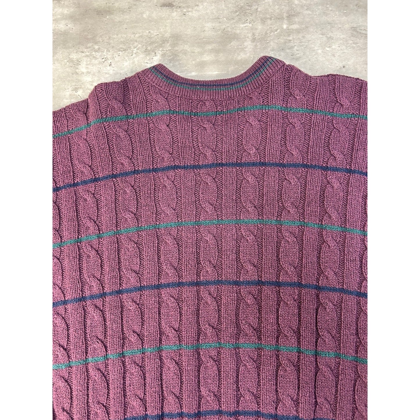 Vintage 90s Striped Cable Knit Pull Over Ribbed Sweater Size Medium