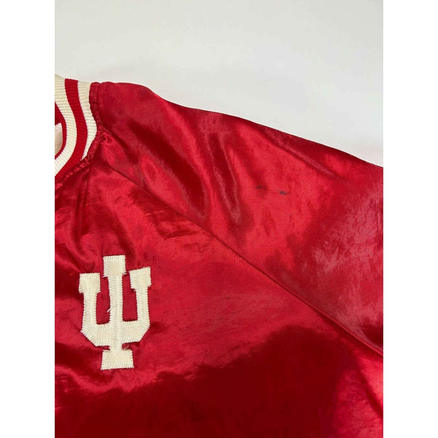 Vintage 80s Indiana Hoosiers NCAA Script Spellout Satin Varsity Jacket Sz Medium