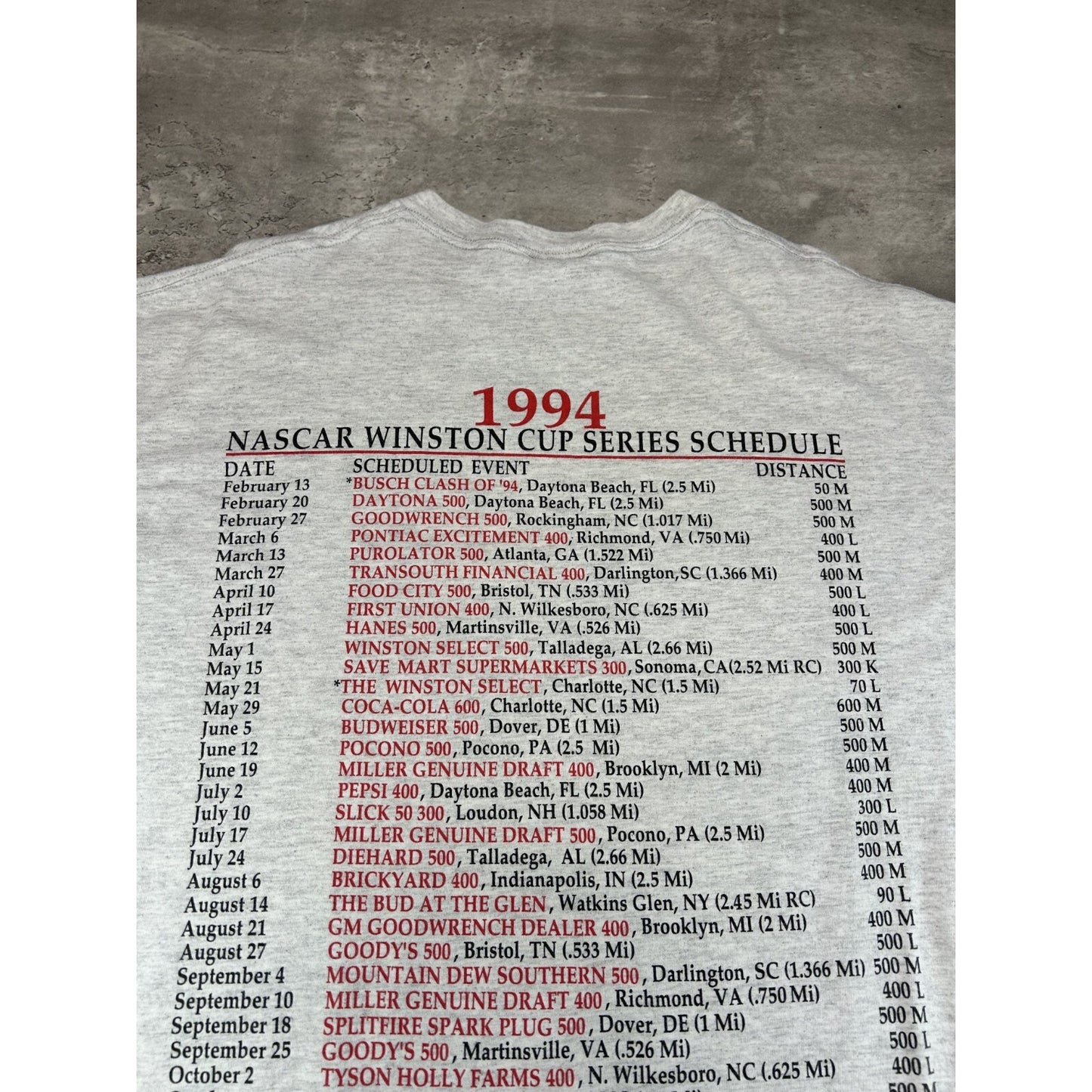 Vintage 1994 Rusty Wallace #2 Nascar Winston Cup Schedule T-Shirt Size Large