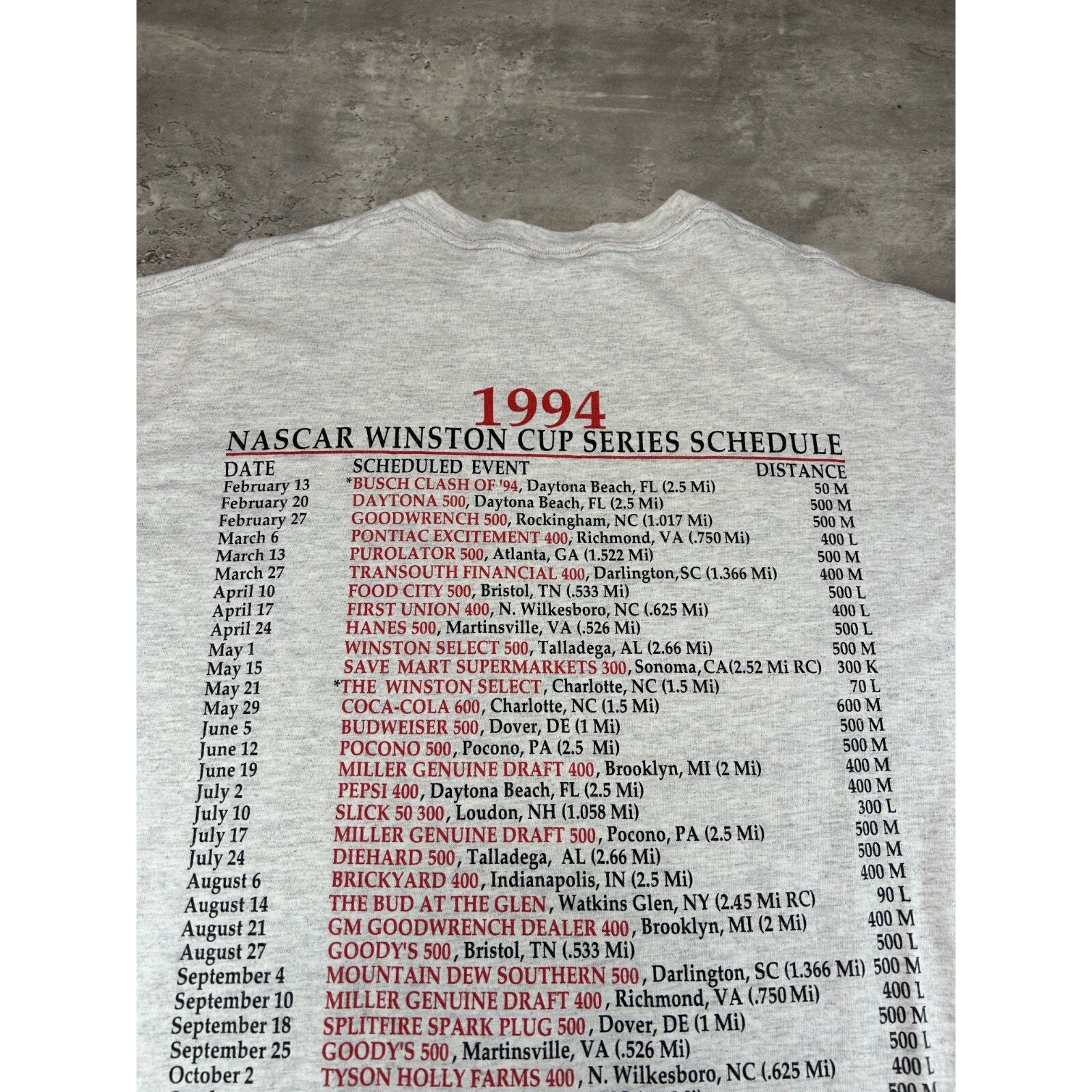 Vintage 1994 Rusty Wallace #2 Nascar Winston Cup Schedule T-Shirt Size Large