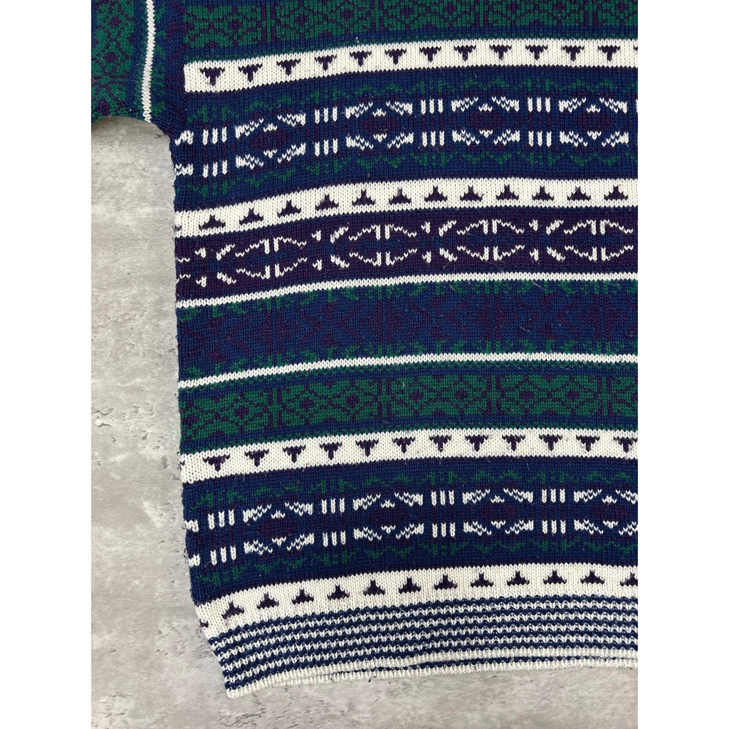 Vintage 90s The Custom Club Abstract Striped Print Knit Sweater Size Medium