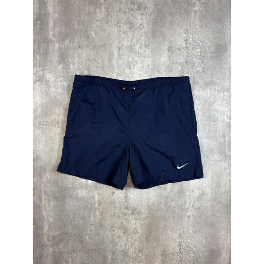 Vintage 90s Nike Embroidered Mini Swoosh Nylon Shorts Size Large Blue