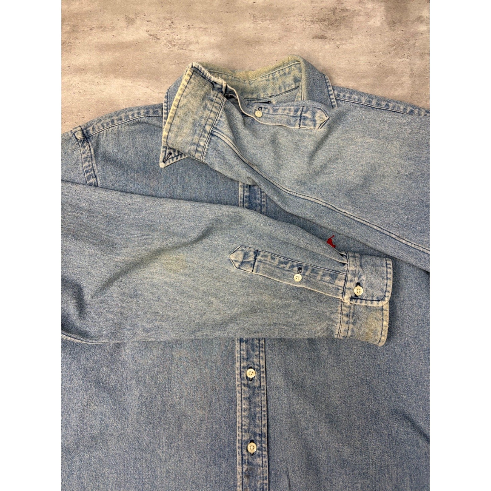 Vintage Polo Ralphh Lauren Embroidered Pony Light Wash Button Up Shirt Size XL
