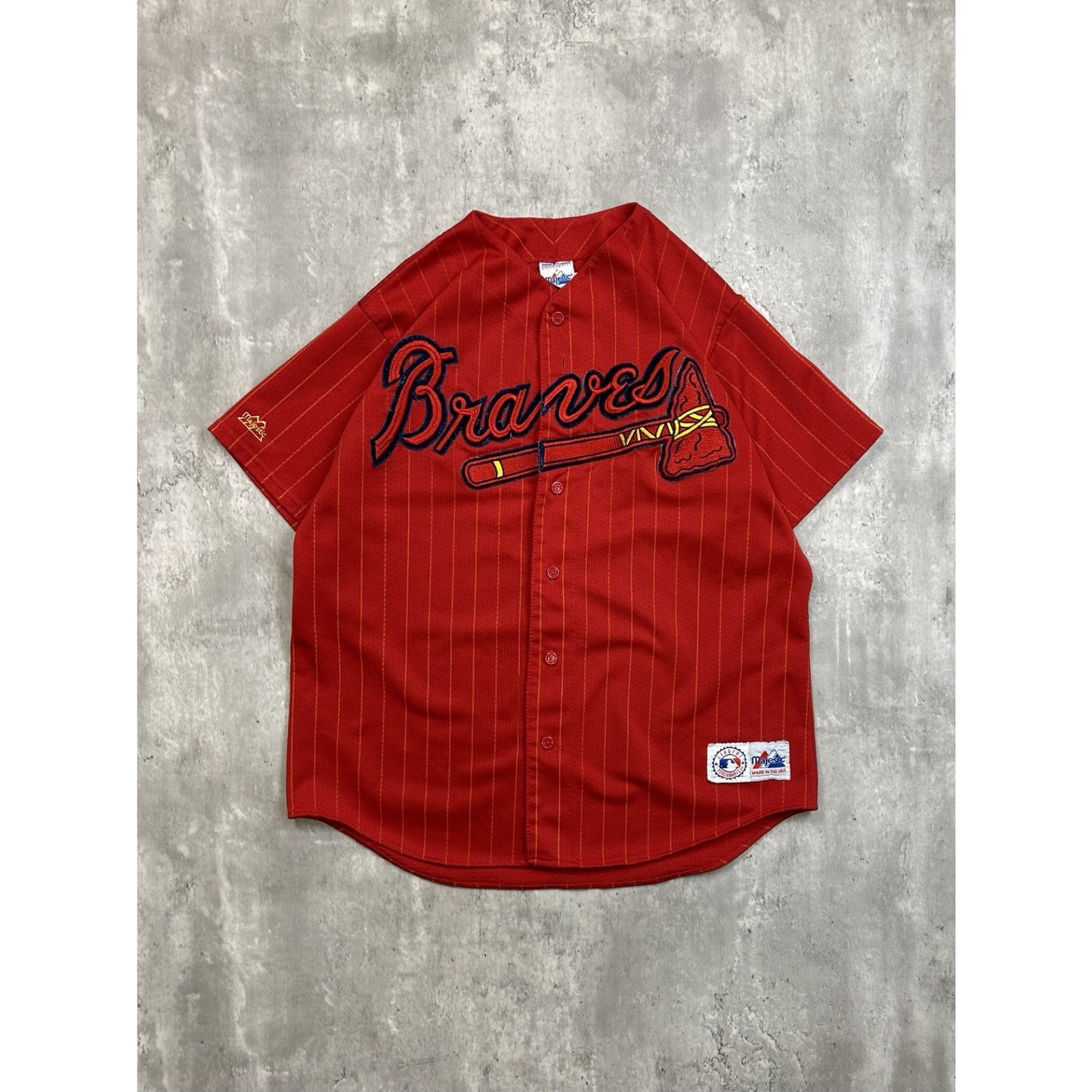 Vintage Atlanta Braves MLB Pinstripe Stitched Baseball Jersey Size Large