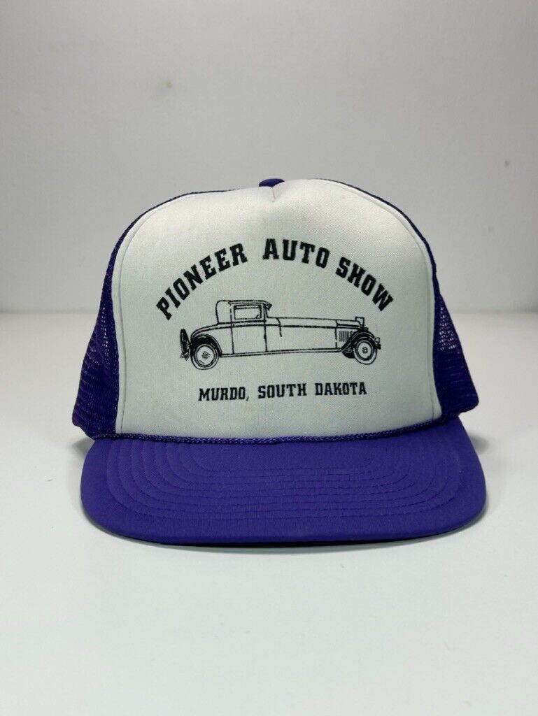 Vintage 80s Pioneer Auto Show Car Graphic Trucker Snapback Hat OSFA