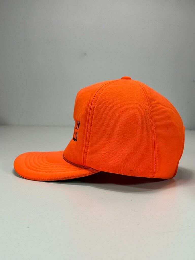 Vintage 80s Grand View Hunt Club Deer Graphic Foam Snapback Hat OSFA Orange