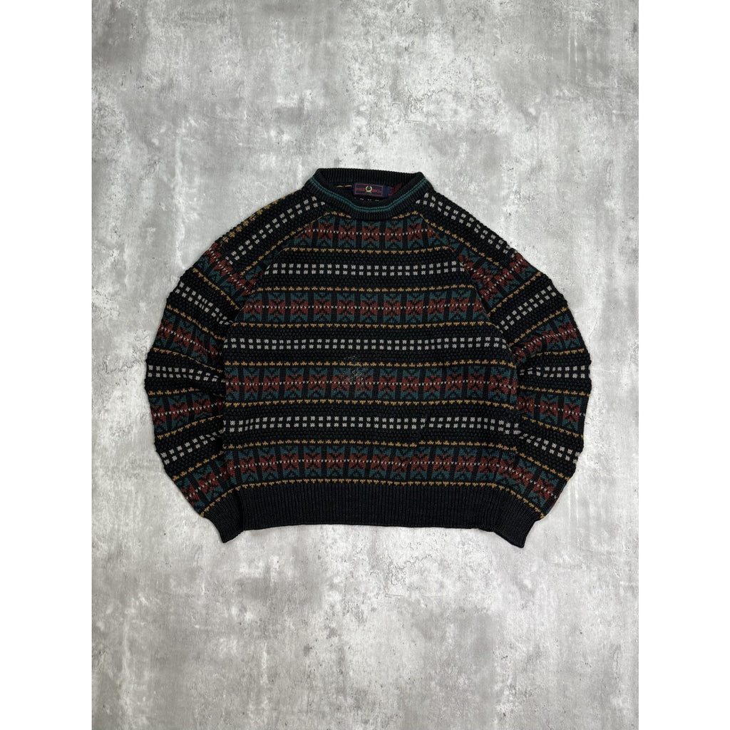 Vintage 90s Robert Bruce Abstract Striped Pullover Knit Sweater Size Medium