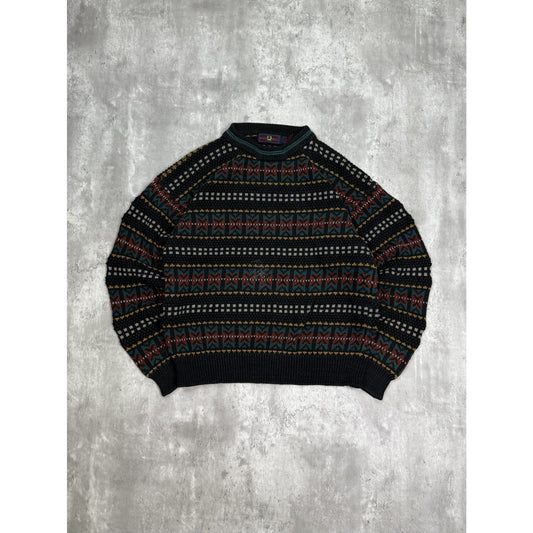 Vintage 90s Robert Bruce Abstract Striped Pullover Knit Sweater Size Medium