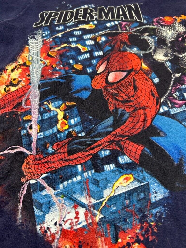 Vintage Spiderman Marvel Comics Superhero Graphic T-Shirt Size Small Blue