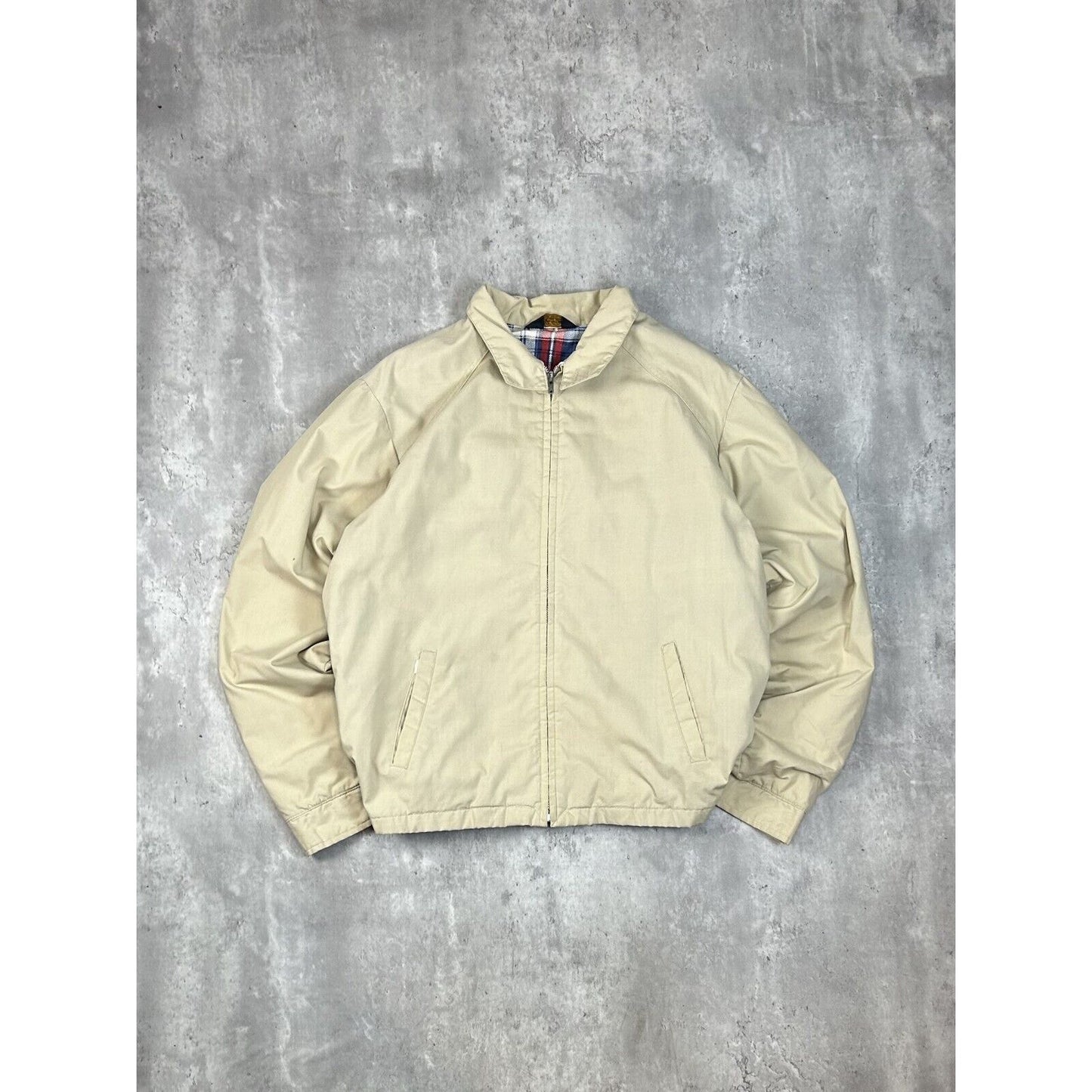 Vintage 1970s Beige Plaid Lined Harrington Style Ricky Jacket Size XL Beige