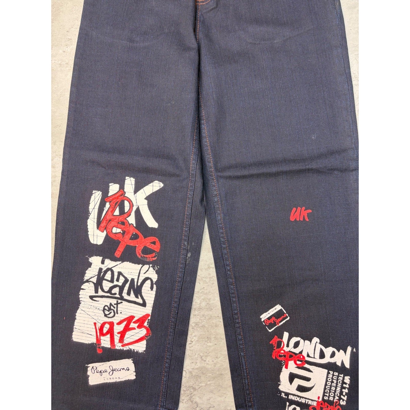 Vintage Y2K Womens Pepe Jeans Graffiti Graphic Dark Wash Denim Pants
