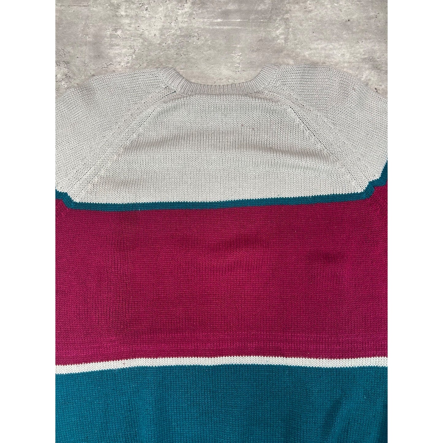 Vintage John R Marks Tri Colour Striped Pullover Knit Sweater Size XL