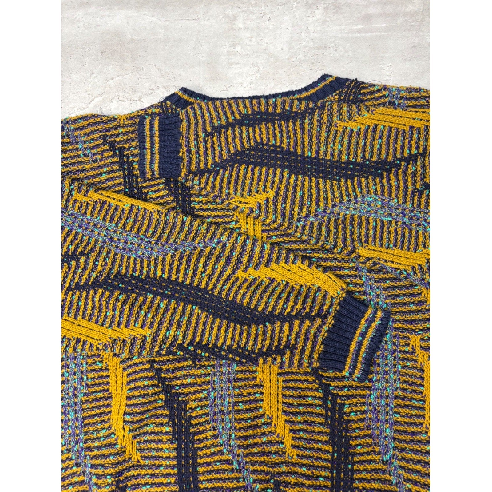 Vintage 90s Tony Stewart Abstract Striped Print Pullover Knit Sweater Size Large