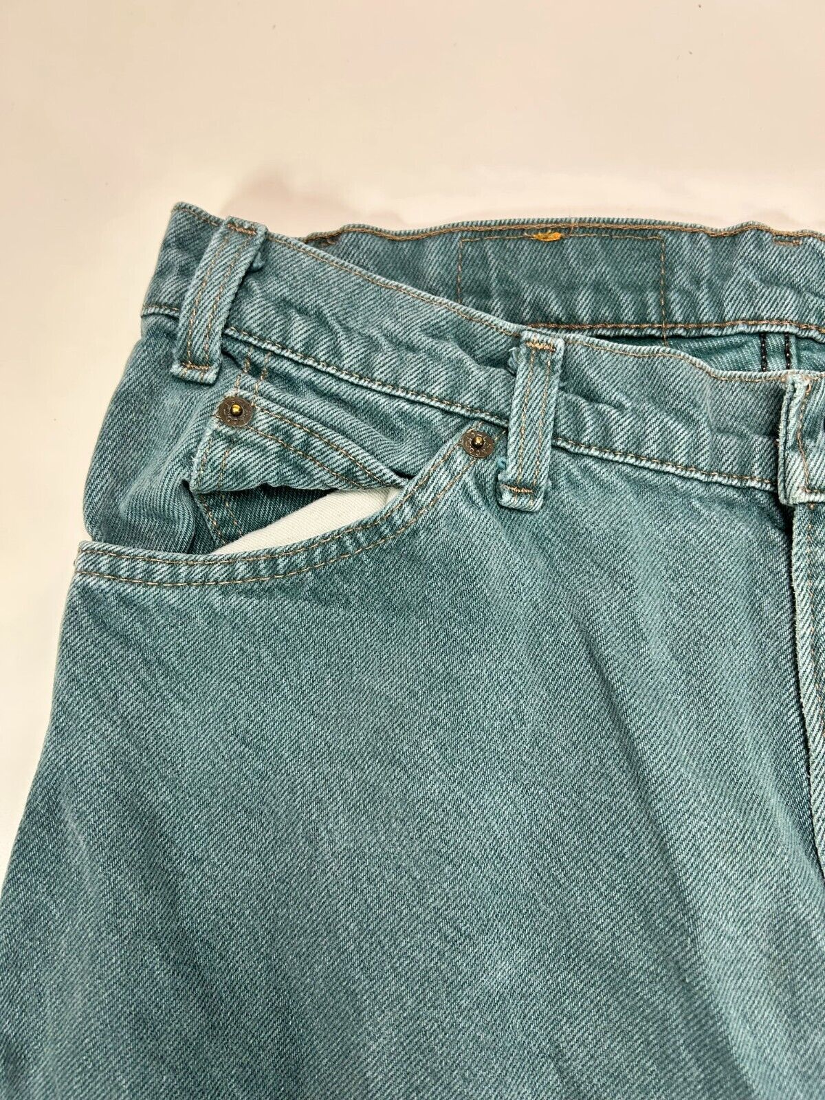 Vintage 90s Levis 550 Blue Tab Teal Wash Denim Pants Size 32W