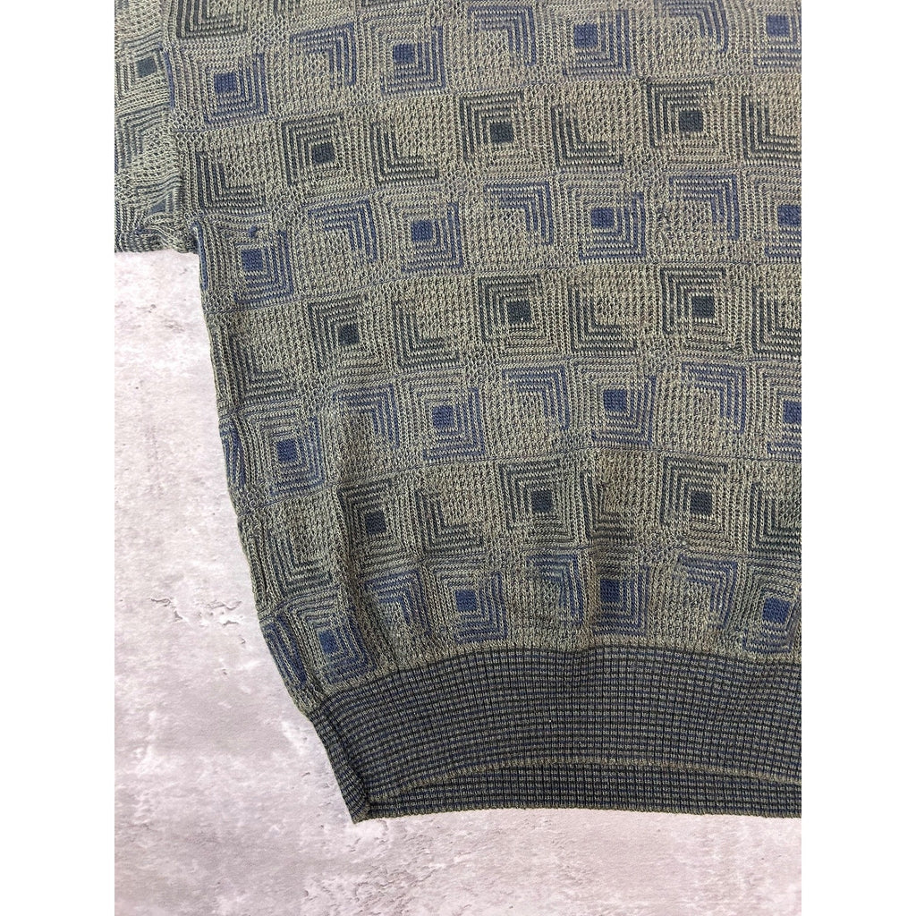 Vintage 90s Idea Lomo Abstract Checkered Print Knit Sweater Size Small