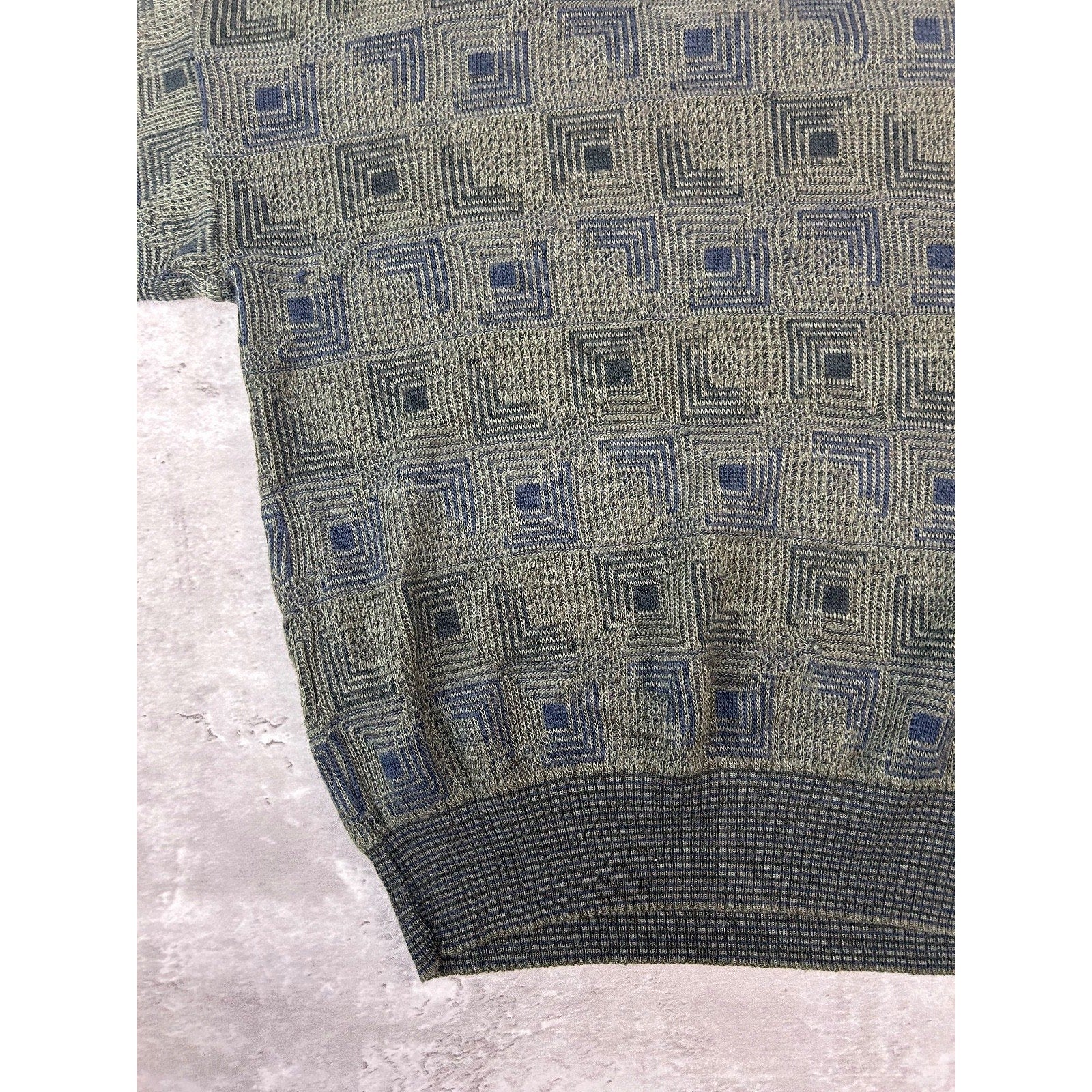 Vintage 90s Idea Lomo Abstract Checkered Print Knit Sweater Size Small